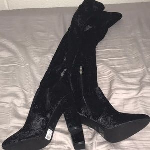 Velvet knee high boots